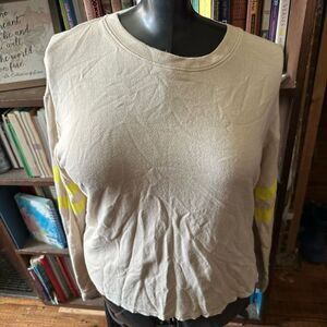 Sundry for Evereve tan yellow striped sleeve 0/XS jersey sweatshirt